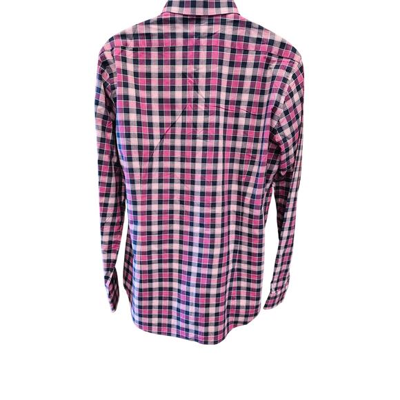 Express fitted L mens long sleeve button up purple plaid 16 - 16.5 proffesional - Picture 3 of 9